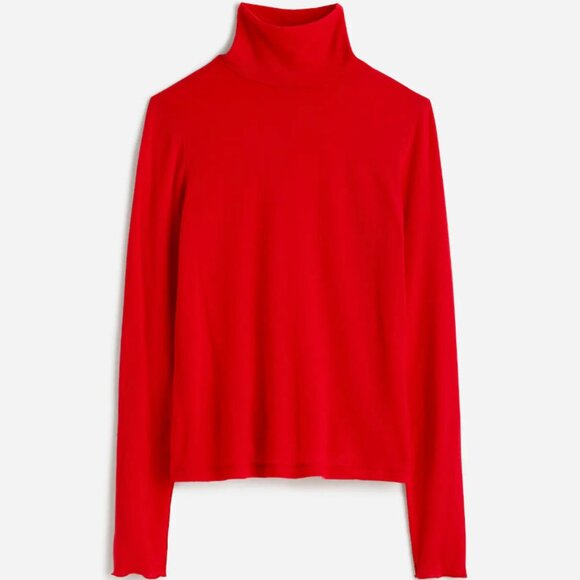 Madewell Top Womens Wool-Blend Turtleneck Long-Sleeve Tee Red Size L‎ NEW - Picture 1 of 6